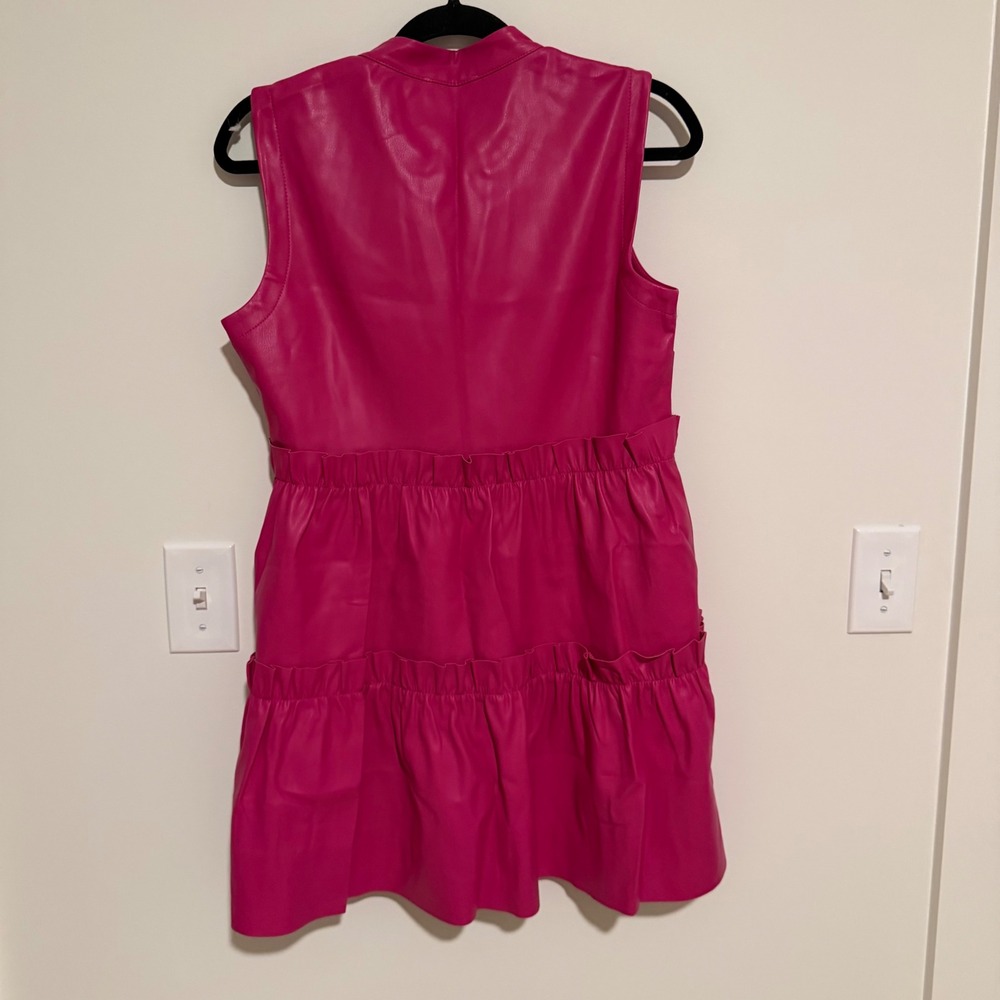 Sofia‎ Made in Italy Hot Pink Vegan Leather Tiered Ruffle Mini Dress DC17545 TU - Picture 2 of 4